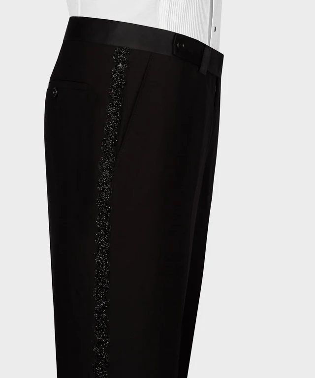 Pantalon de smoking brodé en pierre noire