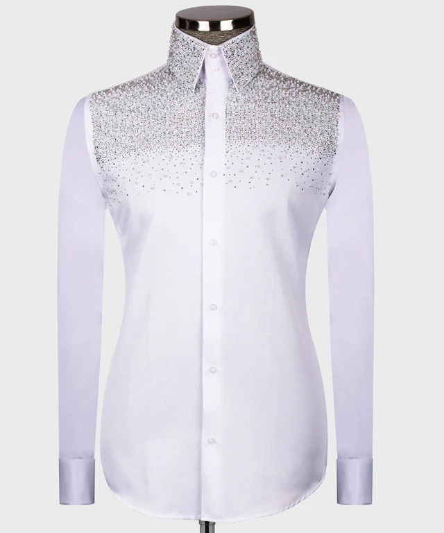 Chemise blanche - broderie de pierres argent et perle