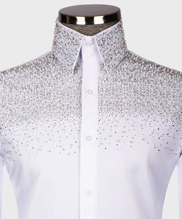 White shirt - silver stone and pearl embroidery - Vue 2