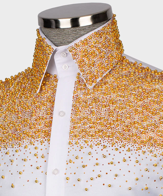 White Shirt - Golden Round Embroidered Stone - Vue 2