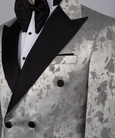 Smoking gris à motifs et col en satin noir - Vue 3