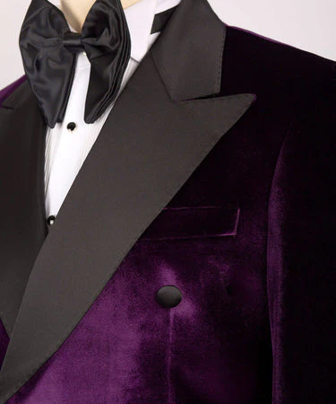 Veste croisée en velours violet et satin noir à revers - Vue 2