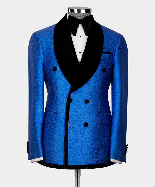 Costume croisé en velours châle - Bleu