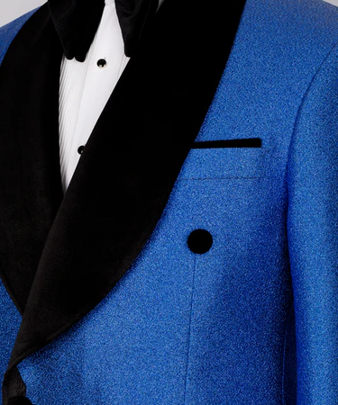 Costume croisé en velours châle - Bleu - Vue 3
