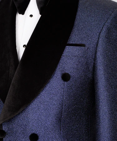 Costume croisé châle en velours - Bleu foncé - Vue 3