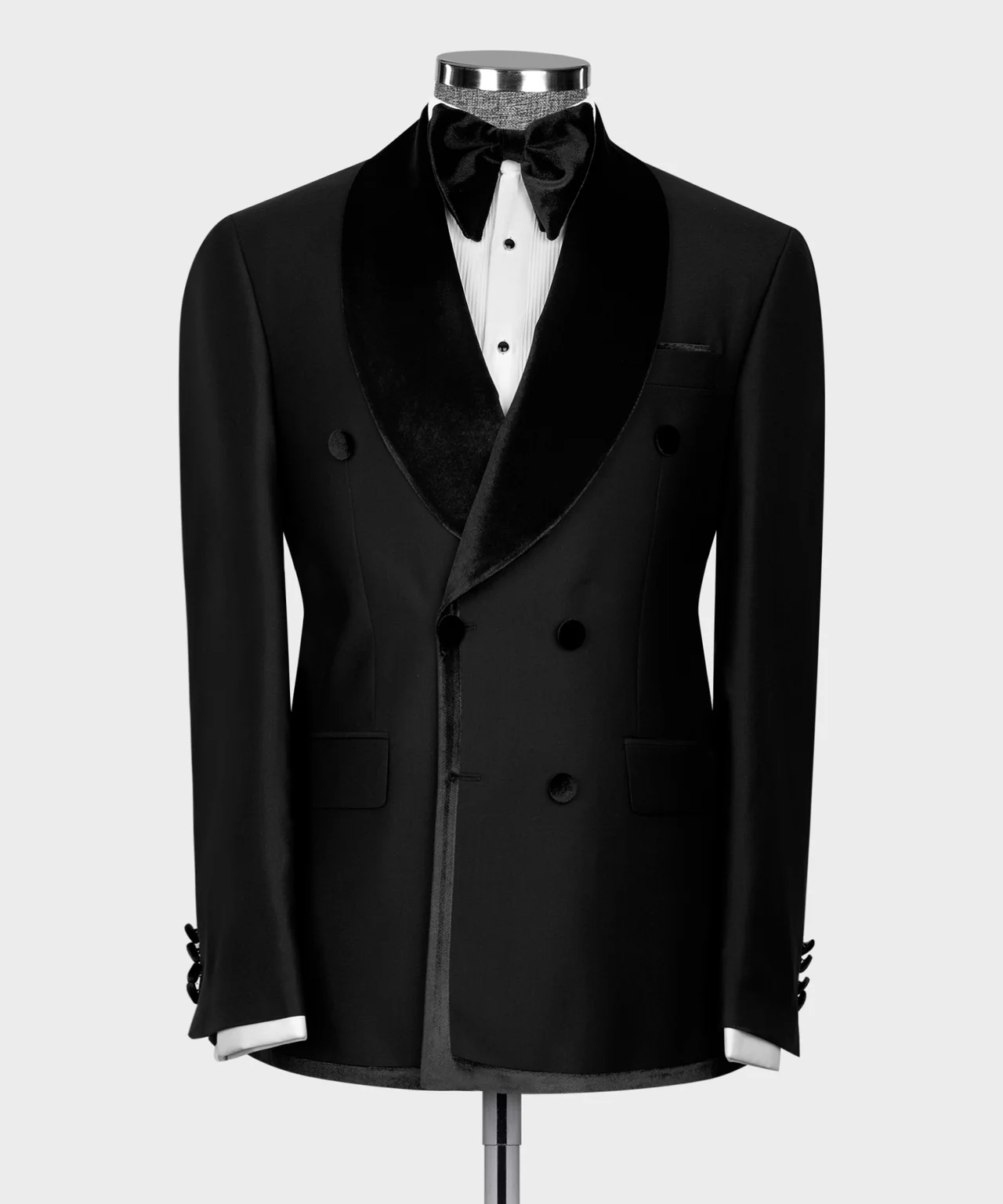 Costume croisé en velours châle - Noir