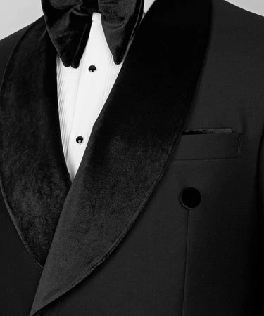 Costume croisé en velours châle - Noir - Vue 2