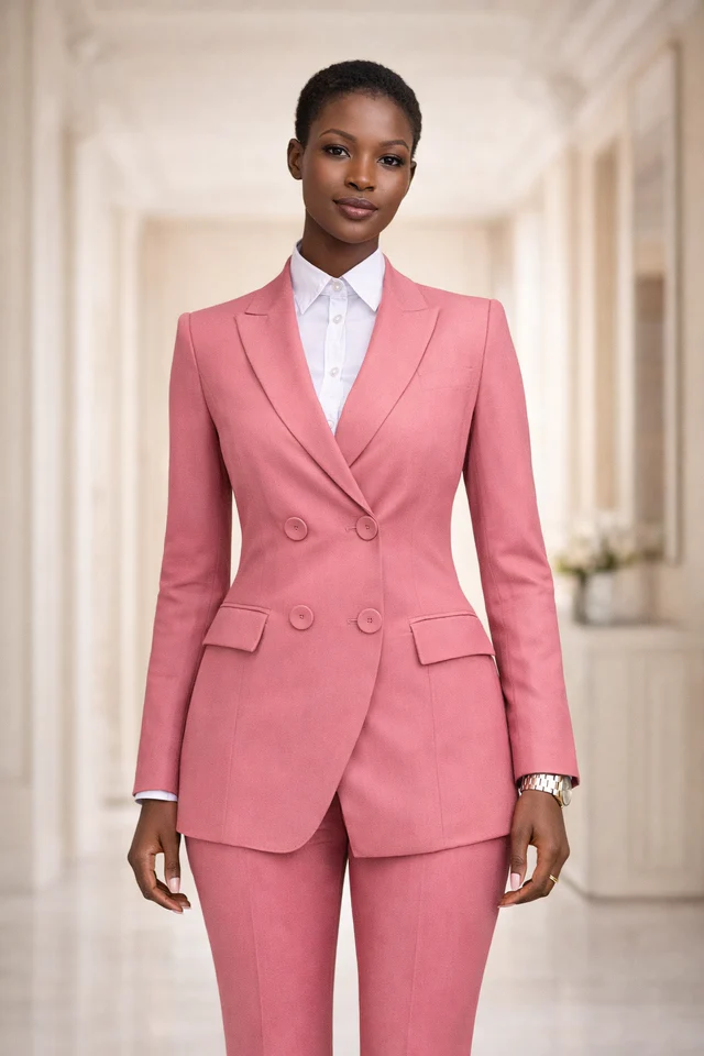 Costume rose poudré sur mesure (veste + pantalon) - Vue 2
