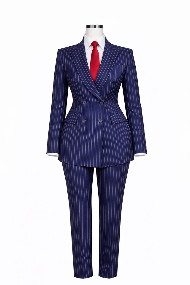 Costume bleu marine à fines rayures (veste + pantalon)