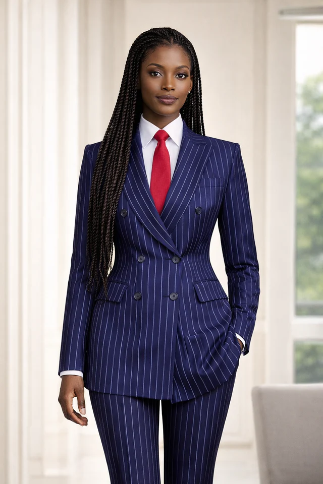 Costume bleu marine à fines rayures (veste + pantalon) - Vue 2